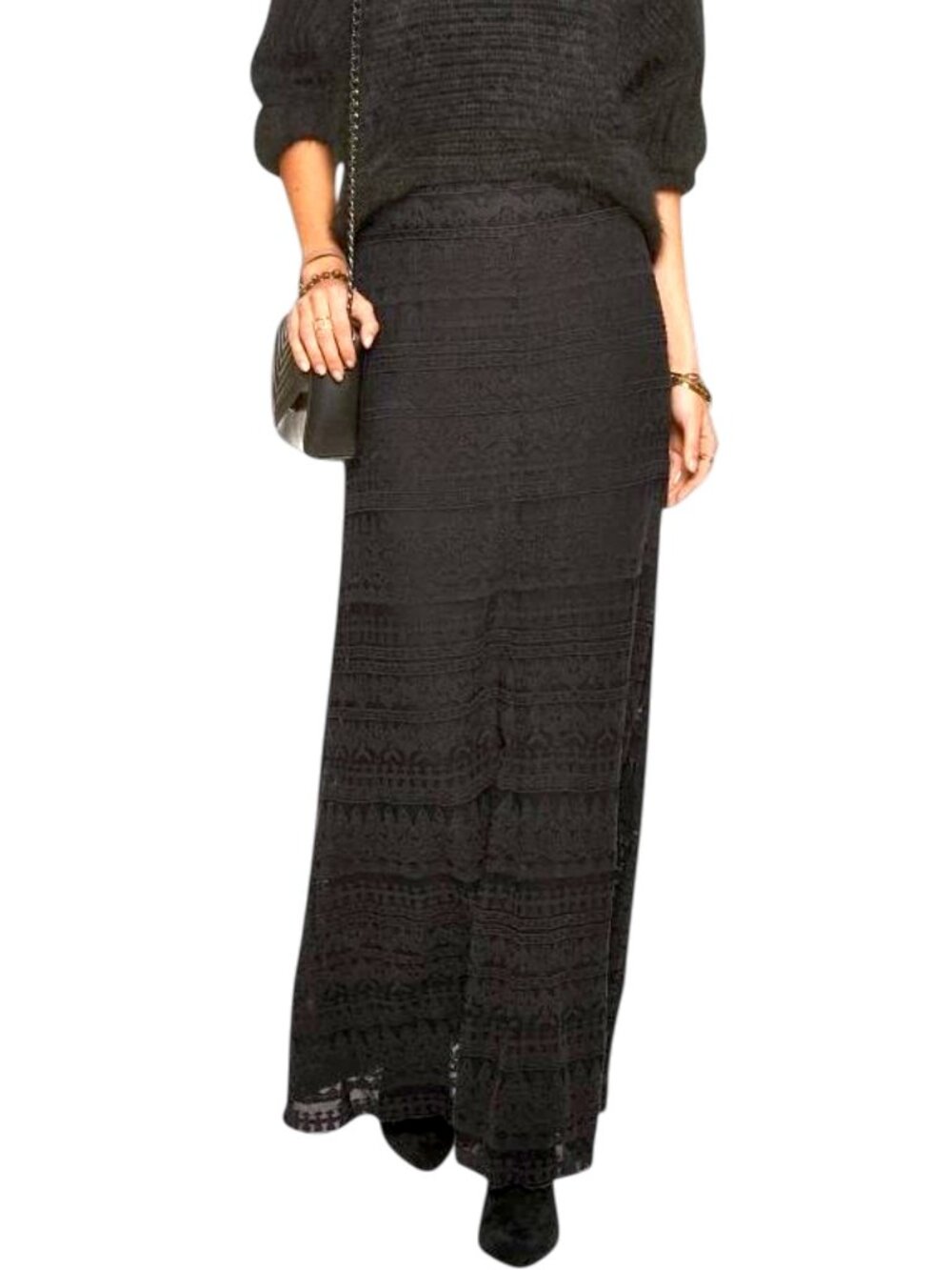 Isabel Marant Tory Embroidered Maxi Skirt 42 10 Charcoal Black